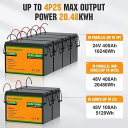 Акумулятор Eco-Worthy LiFePO4 з вбудованим BMS 5000+ циклів 24V 100 Ah (US-L13070402010-1) - мініатюра 12