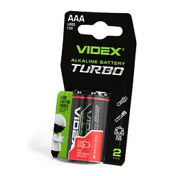 Батарейка лужна Videx LR03/AAA Turbo 2шт BLISTER VIDEX (24239-000)