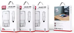 Сітчастий зарядний пристрій XO L114 USB-A/USB-C PD&QC3.0 20W 3A Lightning-Type-C cable Білий - мініатюра 2