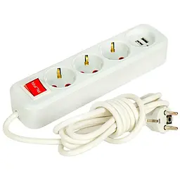 Електричний подовжувач з вимикачем на 3 розетки та 2 USB із заземленням 3м