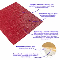 Самоклеюча 3D панель Sticker Wall SW-00001364 Червона 700х770х3мм - мініатюра 2