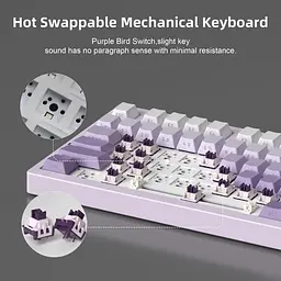 Клавіатура MageGee Light 75 RGB Purple Bird Switch Wireless (6971969728813) White/Purple (G-000003943) - мініатюра 9
