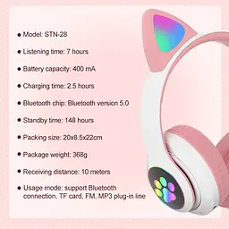 Дитячі бездротові навушники Bluetooth з LED котячими вушками котика Cat 28 в асортименті - мініатюра 5