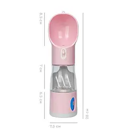 Пляшка-поїлка для тварин Semi Pets Feeder 255 мл + 200 мл 2 відділення, Pink з пакетами та лопаткою - мініатюра 6