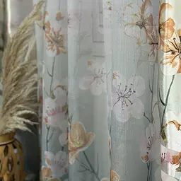 Атласні штори з квітами бірюзового кольору 150х270 з тюлистом батистовим 400х270 на тасьме ALBO pbe0052642 - мініатюра 7