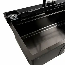 Кухонна мийка 75x46D PVD чорна Platinum Handmade Водоспад, Чорний - мініатюра 5