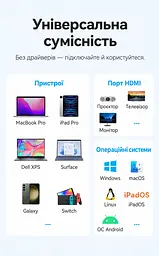 Док-станція USB-C Vention хаб 6 в 1 вихід HDMI до 4K 60 Гц 3 порти USB-A 3.0 до 5 Гбіт/с Ethernet RJ45 до 1000 Мбіт/с наскрізне заряджання через вхід USB-C PD до 100 Вт для HDMI потрібен USB-C з відеовиходом для заряджання потрібні джерело живлення PD та підтримка заряджання через USB-C на основному пристрої без встановлення драйверів вбудований кабель 0,15 м сірий (TQHHB) - мініатюра 9