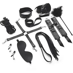 Набір Art of Sex - BDSM Set Leather, 10 предметів, натуральна шкіра, Чорний