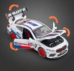Колекційна металева модель гоночного автомобіля АвтоЕксперт BMW M8 GTE з інерцією, світлом та звуком 1:32 - мініатюра 4