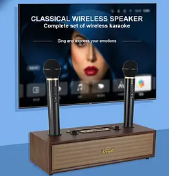 Портативная колонка ретро для караоке Kisonli G102 Bluetooth 1800mAh 16Вт, 2 микрофона, Brown - мініатюра 2