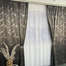 Жакардові штори "геометрія" коричневого кольору 2шт. 150х270 з білим шифоновим тюлем 400х270, на тас ALBO pbe0052783 - мініатюра 10