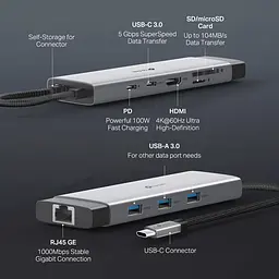 TP-Link Хаб USB UH9120C USB-C > 3xUSB3.0/1xUSB-C/xHDMI/1xRJ45/1xSD/1xmicroSD/1xPD 100Wh - мініатюра 5