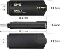 Мережевий адаптер Wi-Fi 7 USB FENVI FU-BE6500 трьохдіапазонний бездротовий mu-mimo Black (19123) - мініатюра 3