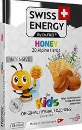 Льодяники від застуди для дітей Swiss Energy Herbal Lozenges Blister 20 herbs Honey for kids 12 лед мед