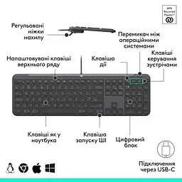 Клавіатура Logitech Signature Slim K620 for Business USB-C UA Graphite (920-013333) - мініатюра 6