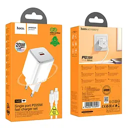 Адаптер мережевий Hoco Mighty single Port charger N40 (Type-C to Lightning set) |1Type-C, 20W/3A, PD/QC| - мініатюра 2