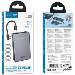 Портативний ЗП Power Bank Hoco J170 Starlight 22.5W+PD20W with cable 10000 mAh Metal gray - мініатюра 2