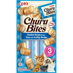 Ласощі для котів INABA Churu Bites подушечки курка, тунець та морський гребінець 3 шт по 10 г