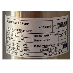 Насос свердловинний вихровий VOLKS pumpe  4SKm100 0,75кВт + кабель 15м + пульт - мініатюра 4