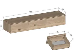 Тумба під ТВ Moreli FT-221 підвісна з ящиками без ручок 1500х242х360 мм Дуб Сонома/Венге Темний - мініатюра 2