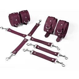 Набір для БДСМ 3 в 1 Feral Feelings BDSM Kit 3 Burgundy, burgundy, наручники, поножі, хрестовина