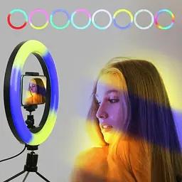 Кільцева світлодіодна лампа RGB 30 см із кріпленням для телефону - мініатюра 2