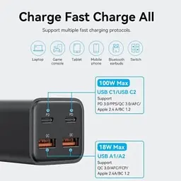 Зарядний пристрій Vention 4xUSB 100W (2xUSB-C+2xUSB-A) PD3.0/QC 3.0/GaN Black (FBSBG-EU) - мініатюра 6