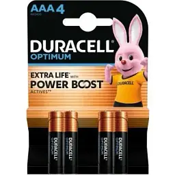 Батарейка Duracell Optimum AAA лужні 4 шт. в упаковці (5015596)