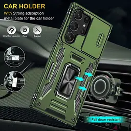 Ударостійкий чохол Camshield Army Ring для Samsung Galaxy S23 Ultra Оливковий / Army Green - мініатюра 4