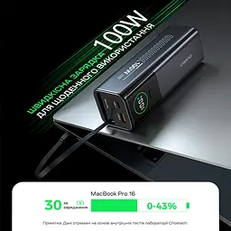 Повербанк 20000mAh Choetech B1012 Grey 100W з EU адаптером QC3.0 PD3.0, вбудований кабель (43-00164) - мініатюра 4