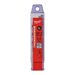 Свердло по металу THUNDERWEB HSS-G MILWAUKEE DIN338, діаметр 6,8x109х69мм, (5 шт), пластикова коробка