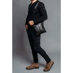 Сумка чоловіча шкіряна чорна Tiding Bag 80261A через плече пласка - мініатюра 5