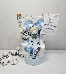 Букет з пелюшок для немовлят A.L.Babybox Панда індіанець 11 од. Блакитний (BU 25982970)