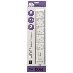 Мережевий фільтр живлення Patron 3m + 2 USB 2.0, 2.1A, 5 роз. White (EXT-PN-SP-53-USB-W) - мініатюра 2