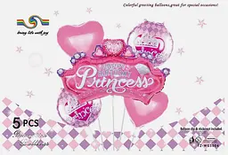 Набір фольгованих кульок "Happy Birthday Princess" 5 шт святкові декорації - мініатюра 2