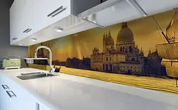 Вініловий кухонний фартух Венеція на заході сонця наклейка для кухні гондола Місто Коричневий Happy Pocket Z181530 - мініатюра 6