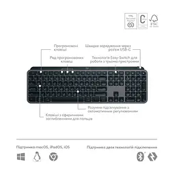 Клавіатура Logitech MX Keys S Plus Palmrest Wireless UA Graphite (920-011589) - мініатюра 7