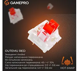Клавіатура ігрова механічна GamePro GPMK-160-P Warden Genesis Red Outemu Swithes Hot-Swap White-Grey - мініатюра 8