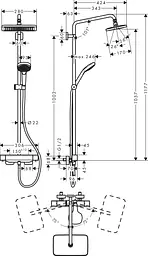 Душова система Hansgrohe Croma E Showerpipe 280 1jet EcoSmart з термостатом 27660000, Хром - мініатюра 2