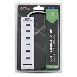 Концентратор Vinga 6xUSB2.0 + card-reader with switch 0.8m (VCP2H6USBCRSWWH) - мініатюра 3