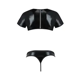 Комплект чоловічої білизни під латекс Passion 057 SET PETER L/XL Black, кроп-топ, стринги - мініатюра 6