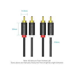 Кабель мультимедійний 2xRCA M to 2xRCA M 1.5m black Vention (BCMBG) - мініатюра 3