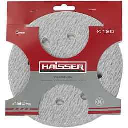 Круг шліфувальний самоклеючий Haisser з отворами 190 мм, k 120, 5 шт. (119673)