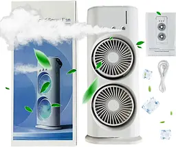 Вентилятор настільний подвійний з охолодженням Double-ended Spray Fan LED-підсвітка 3 швидкості пульт - мініатюра 3