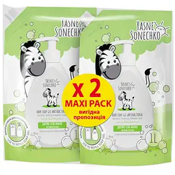 Дитяче гель-мило Ясне Сонечко Duo-Pack + Антибактеріальний рослинний компонент 2 л (2 упаковки по 1 л)