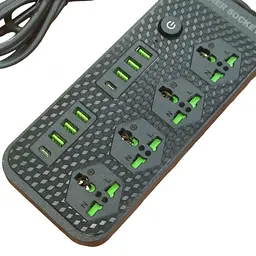 Мережевий подовжувач фільтр чорний на 4 розетки та 6 USB 3.4A та 2 Type-C Power Socket J08 - мініатюра 3