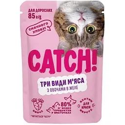 Набір вологих кормів Catch! з трьома видами м'яса та овочами в желе для дорослих котів 85 г 10+2 шт. - мініатюра 2