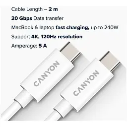 Кабель USB Type-C Canyon Type-C to Type-C 2m White (CNS-USBC42W) - мініатюра 3