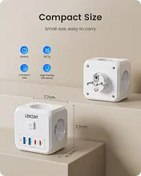 Мережевий фільтр трійник LENCENT | 3 розетки | 2 USB порта | 2 Type-С | швидка зарядка - мініатюра 3