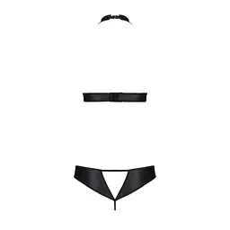 Комплект із екошкіри Passion MALWIA SET with Open Bra 4XL/5XL black, топ та трусики з люверсами - мініатюра 4